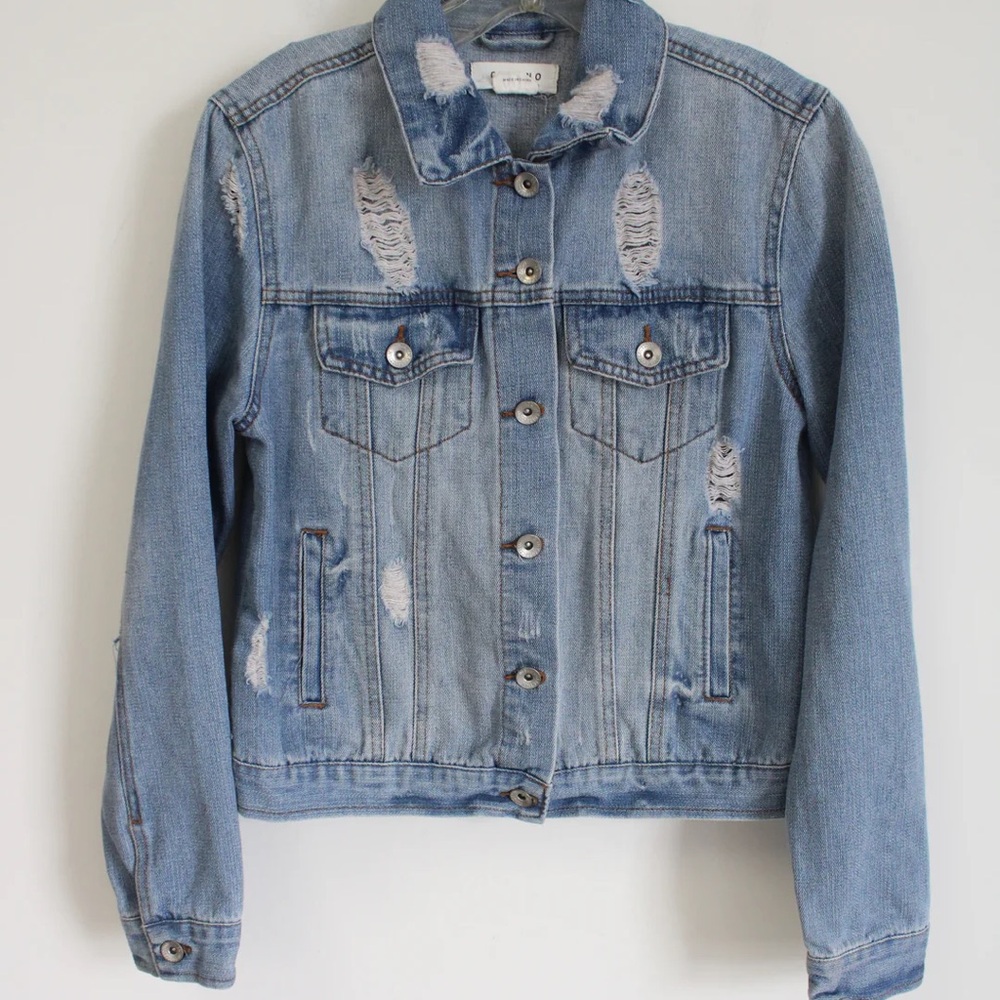 CiSono Denim Jacket with detachable grey hoodie, Light Wash size XL